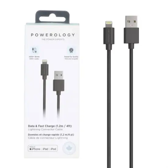 تصویر کابل تبدیل USB به لایتنینگ پاورولوژی مدل P12BLBK طول 1.2 متر