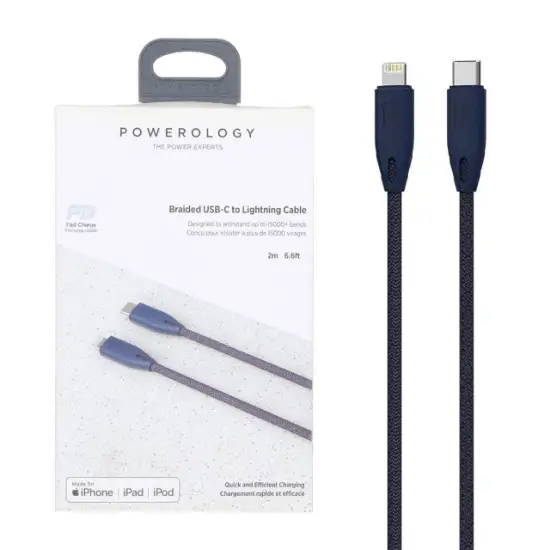 تصویر کابل تبدیل USB-C به لایتنینگ پاورولوژی مدل PCAB001 طول 1.2 متر