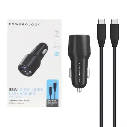 نمایش جزئیات شارژر فندکی 45 وات پاورولوژی مدل PCCSR005 به همراه کابل تبدیل USB-C به USB-C