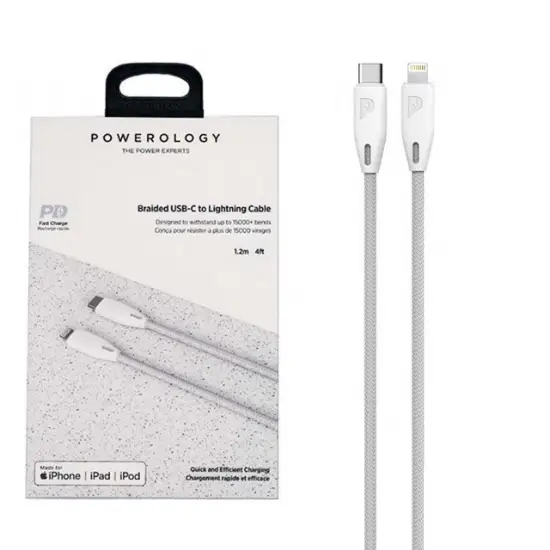 تصویر کابل تبدیل USB-C به لایتنینگ پاورولوژی مدل PCAB002 طول 2 متر