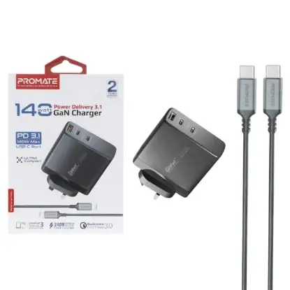 نمایش جزئیات شارژر دیواری ۱۴۰ وات پرومیت مدل GANCHARGE-140W