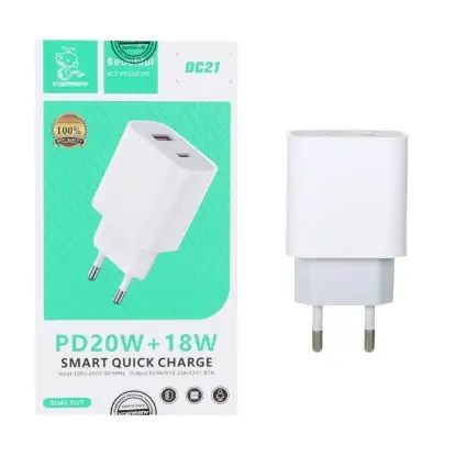 نمایش جزئیات شارژر دیواری 20 وات دو پورت دنمن مدل DC21