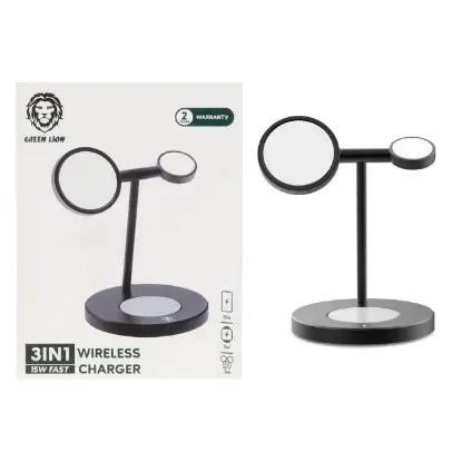 نمایش جزئیات استند و شارژر وایرلس 3 کاره گرین لاین مدل GN3IN1MWC
