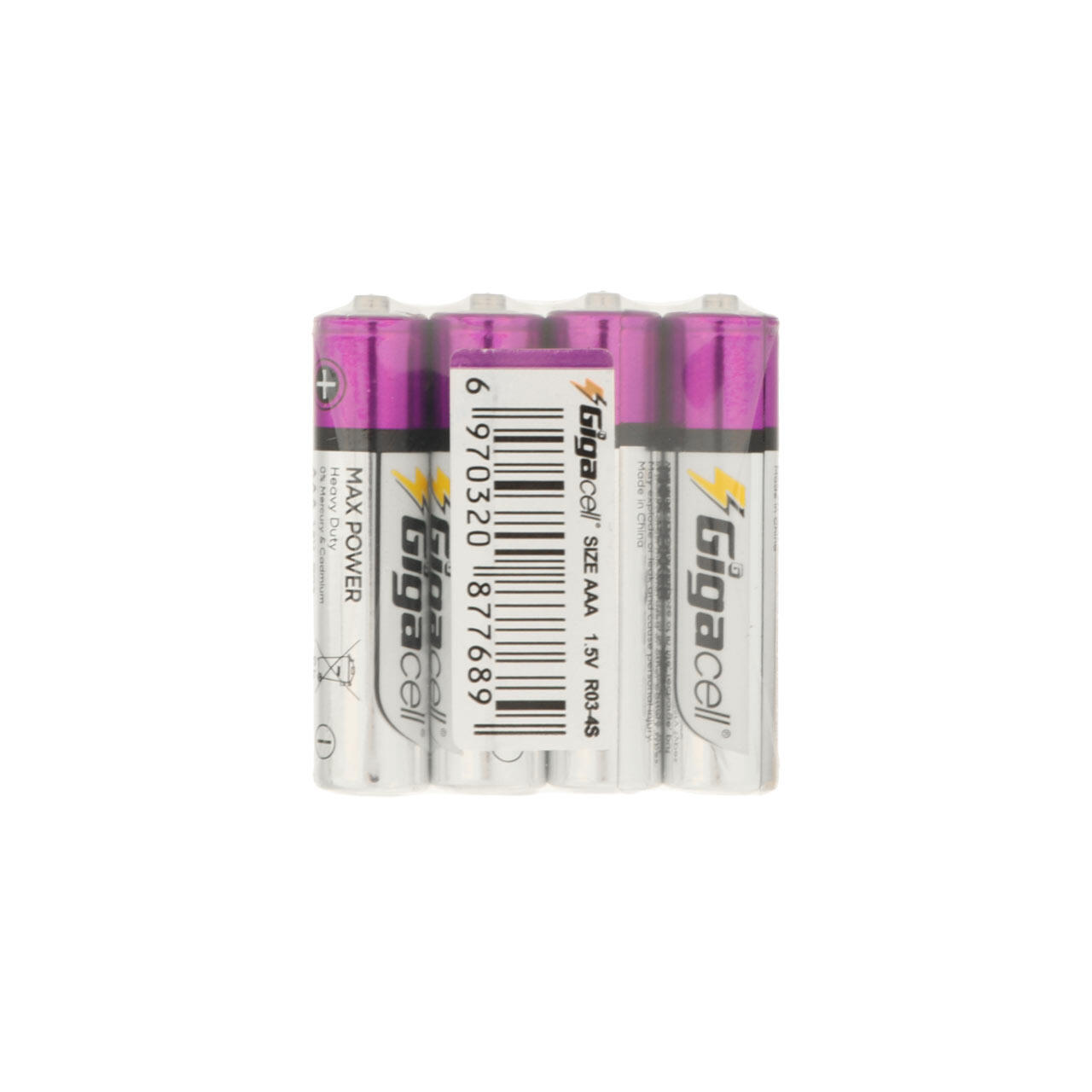 باتری نیم قلمی گیگاسل مدل MAX POWER Heavy Duty AAA بسته 4 عددی