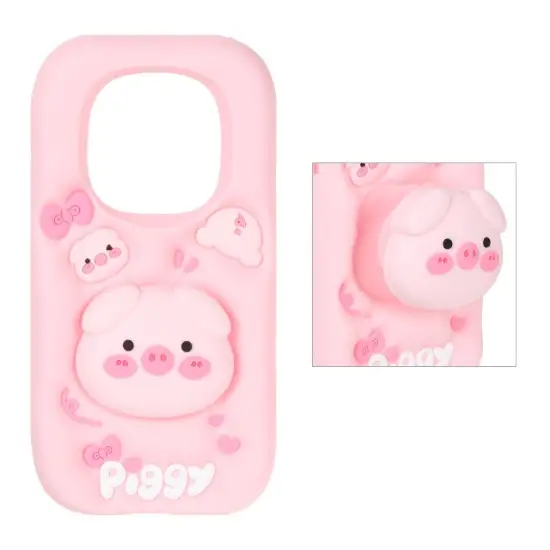 تصویر قاب گوشی موبایل سیلیکونی مدل Piggy عروسک برجسته فانتزی