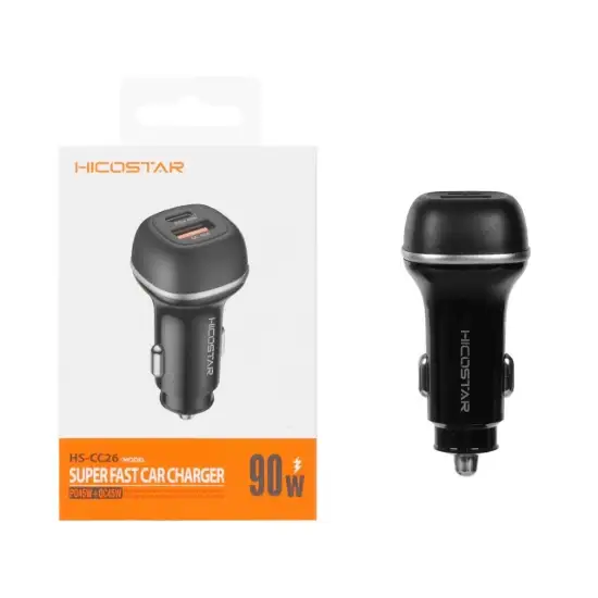 تصویر شارژر فندکی 90 وات فست دو پورت هایکواستار HS-CC26