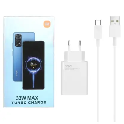 نمایش جزئیات شارژر دیواری 33 وات فست شارژ تک پورت شیائومی مدل Turbo Charge به همراه کابل شارژ