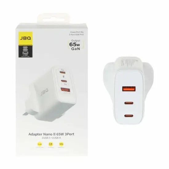 تصویر شارژر دیواری 65 وات سه پورت جی بی کیو مدل WC-607