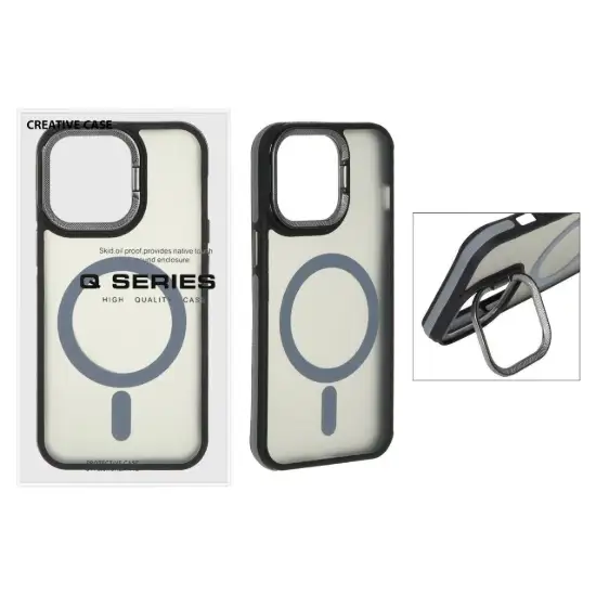 تصویر قاب گوشی موبایل سیلیکون مدل Q-Series لنز کربن استندشو مگ سیف دار