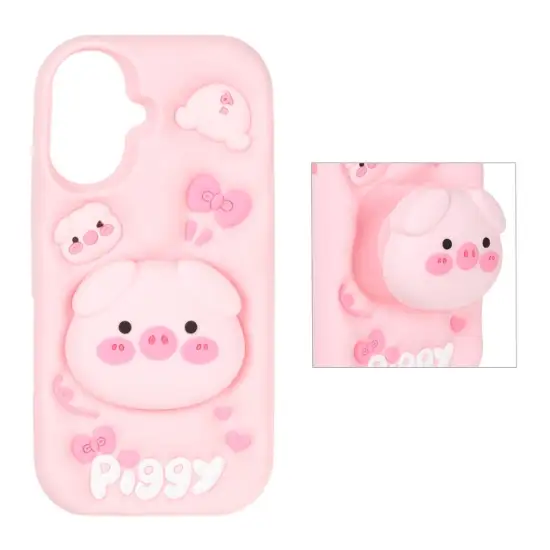تصویر قاب گوشی موبایل سیلیکونی مدل Piggy استند شو