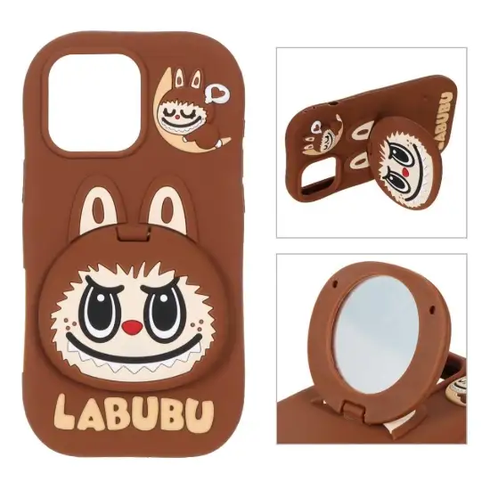 تصویر قاب گوشی موبایل سیلیکونی مدل Labubu آینه ای استند شو