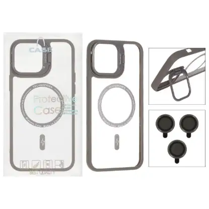 نمایش جزئیات قاب گوشی موبایل کیس پرو مدل استندشو مگ سیف دار با ست محافظ لنز رینگی