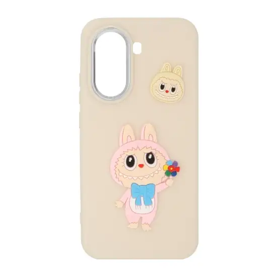 تصویر قاب گوشی موبایل سیلیکونی Labubu مدل برجسته لنز سیلور