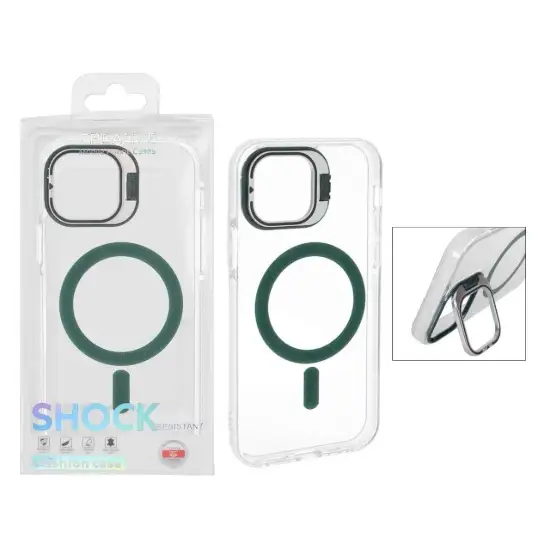 تصویر قاب گوشی موبایل مدل شفاف شاین لنز استند شو مگ سیف دار