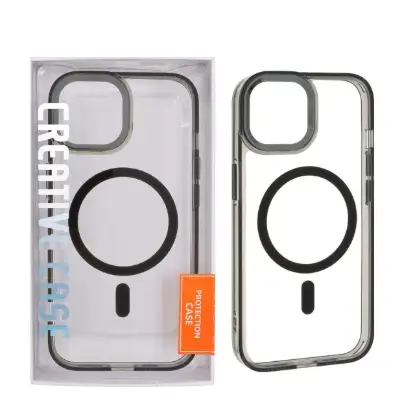 نمایش جزئیات قاب گوشی موبایل کریتیو کیس مدل شفاف دور رنگی محافظ لنز آلومینیومی مگ سیف دار