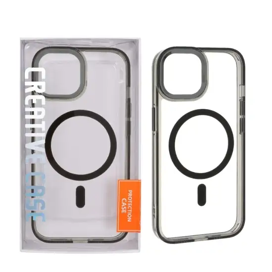 تصویر قاب گوشی موبایل کریتیو کیس مدل شفاف دور رنگی محافظ لنز آلومینیومی مگ سیف دار