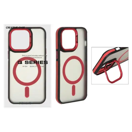 تصویر قاب گوشی موبایل کیو سریز مدل مات لنز کربن استندشو مگ سیف دار