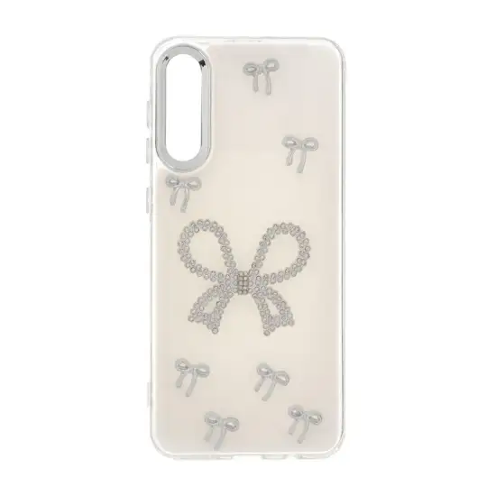 تصویر قاب گوشی موبایل مدل صدفی رزینی طرح برجسته لنز سیلور Bow tie