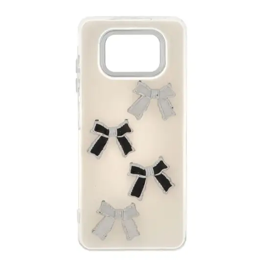 تصویر قاب گوشی موبایل مدل صدفی رزینی طرح برجسته لنز سیلور Bow tie 2