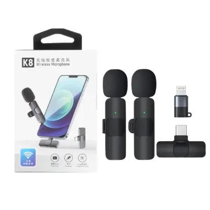 نمایش جزئیات میکروفن بی سیم یقه ای مدل K8 دو میکروفون