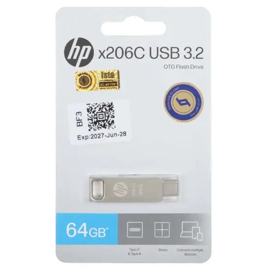 تصویر فلش مموری اچ‌پی مدل X206C USB3.2 Type-C ظرفیت 64 گیگابایت