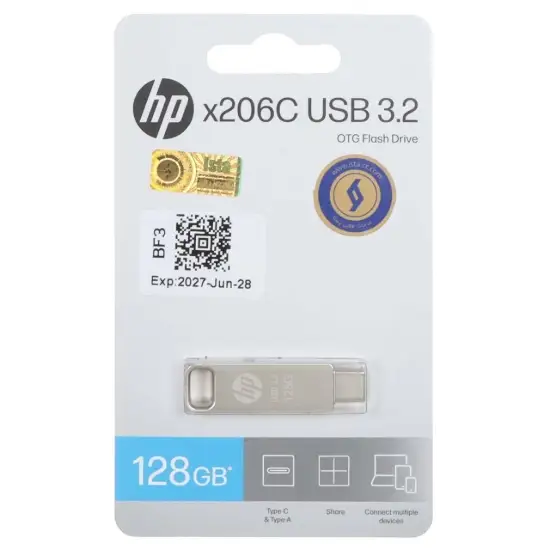تصویر فلش مموری اچ‌پی مدل X206C USB3.2 Type-C ظرفیت 128 گیگابایت