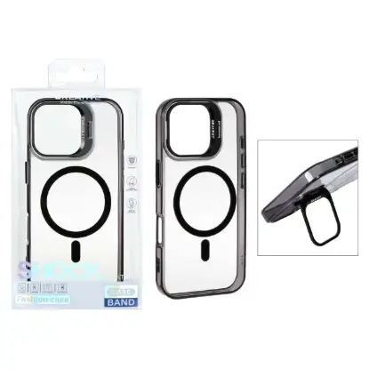 نمایش جزئیات قاب گوشی موبایل براکت مدل کریستالی مگ سیف دار محافظ لنزدار آلومینیومی استندشو