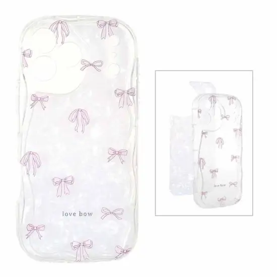 تصویر قاب گوشی موبایل ژله ای کنگره ای شفاف طرح دار با کاور ماربل Love Bow