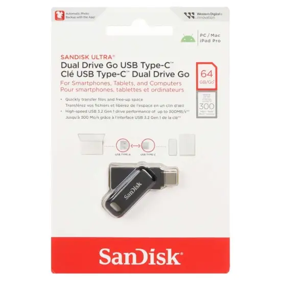 تصویر فلش مموری سن دیسک مدل Ultra Dual Drive Go USB Type-C USB3.2 ظرفیت 64 گیگابایت