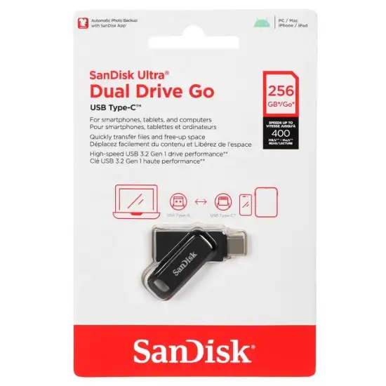 تصویر فلش مموری سن دیسک مدل Ultra Dual Drive Go USB Type-C USB3.2 ظرفیت 256 گیگابایت
