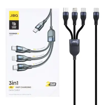 نمایش جزئیات کابل تبدیل فست شارژ سه کاره جی بی کیو مدل CA-533 به طول 1.5 متر