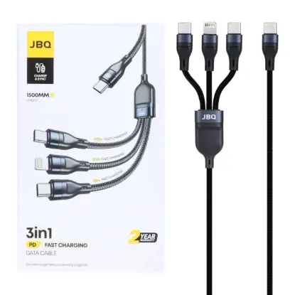نمایش جزئیات کابل تبدیل فست شارژ سه کاره جی بی کیو مدل CA-537 به طول 1.5 متر
