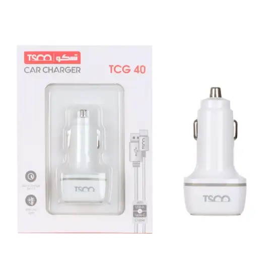 تصویر شارژر فندکی 30 وات دو پورت تسکو مدل TCG 40 به همراه کابل شارژ USB-C