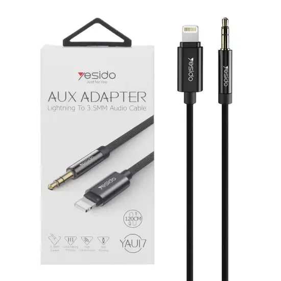 تصویر کابل تبدیل لایتنینگ به جک 3.5 میلی متری یسیدو مدل YAU17 طول 1.2 متر