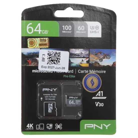 تصویر کارت حافظه microSDXC پی ان وای مدل Pro Elite کلاس 10سرعت U3 UHS-I 100MBps ظرفیت 64 گیگابایت