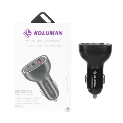 نمایش جزئیات شارژر فندکی 60 وات سه پورت کلومن مدل K-C102