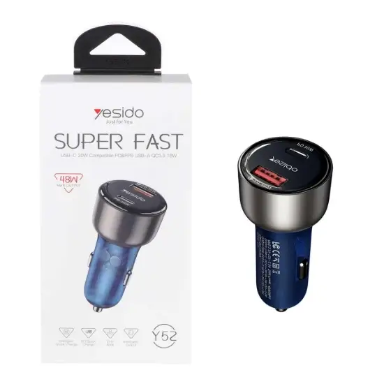 تصویر شارژر فندکی دو پورت یسیدو مدل Y52