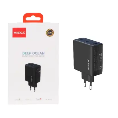 نمایش جزئیات شارژر دیواری 67 وات دو پورت هیسکا مدل H-167EU