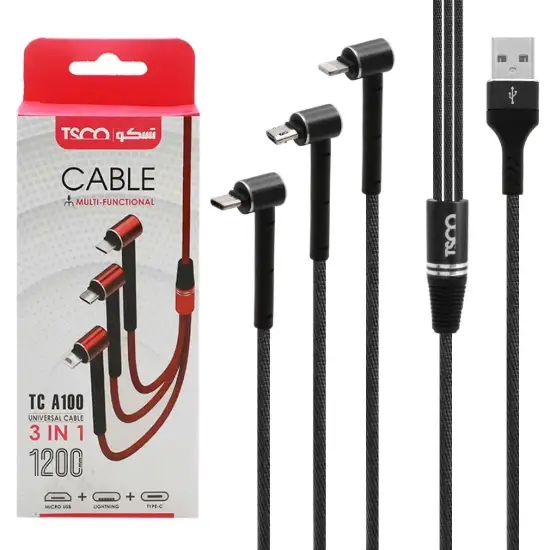 تصویر کابل تبدیل USB به MicroUSB /لایتنینگ /USB-C تسکو مدل TC A100 طول 1.2 متر