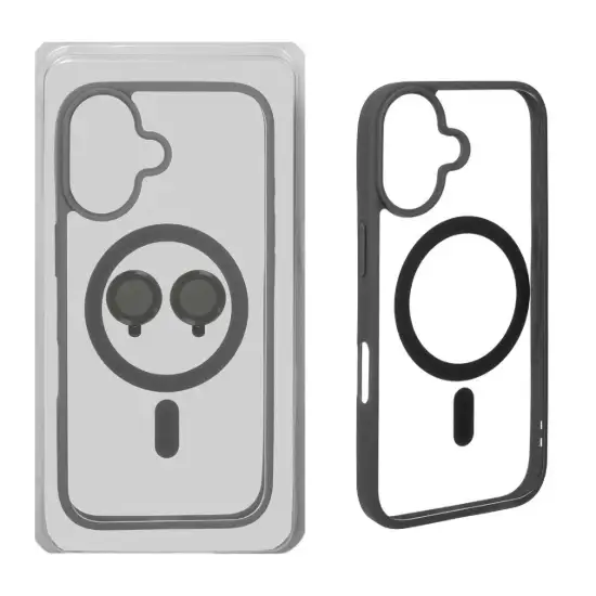 تصویر قاب گوشی موبایل مگنتیک شفاف مگ سیف دار با ست محافظ لنز رینگی