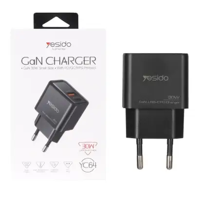 نمایش جزئیات شارژر دیواری فست دو پورت یسیدو مدل YC64