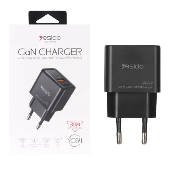تصویر شارژر دیواری فست دو پورت یسیدو مدل YC64