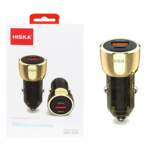 تصویر شارژر فندکی 95 وات دو پورت هیسکا مدل HCC-318