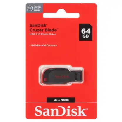 نمایش جزئیات فلش مموری سن دیسک مدل Cruzer Blade USB2.0 ظرفیت 64 گیگابایت