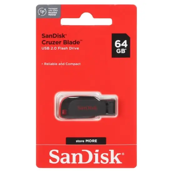 تصویر فلش مموری سن دیسک مدل Cruzer Blade USB2.0 ظرفیت 64 گیگابایت
