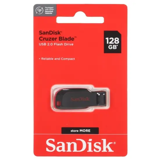 تصویر فلش مموری سن دیسک مدل Cruzer Blade USB2.0 ظرفیت 128 گیگابایت