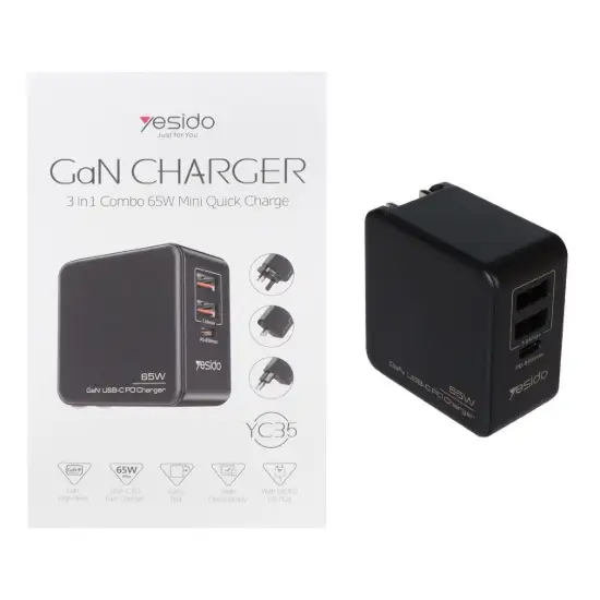 تصویر شارژر دیواری فست سه پورت یسیدو مدل YC35