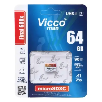 نمایش جزئیات کارت حافظه microSDXC ویکومن مدل Final 600X کلاس 10 استاندارد UHS-I U3 سرعت 90MBps ظرفیت 64 گیگابایت
