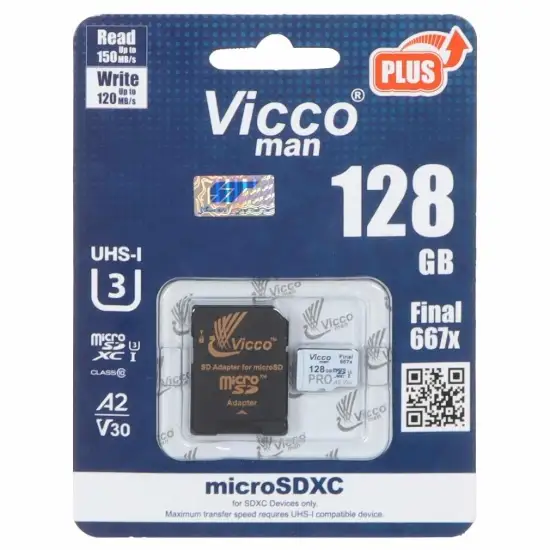 تصویر کارت حافظه microSDXC ویکومن مدل Final 667X کلاس 10 استاندارد UHS-I U3 سرعت 100MBps ظرفیت 128 گیگابایت