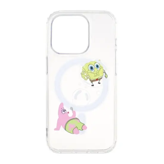 تصویر قاب گوشی موبایل مدل مینیمال باب اسفنجی دور ژله ای مگ سیف دار